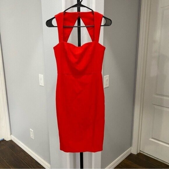 Likely Red Cocktail Dress Mini Cutout Bodycon Size 4 Sweetheart Neckline Pencil - Picture 1 of 5